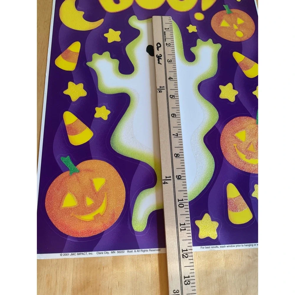 Vintage 2001 Classic Clings Halloween Glitter Window Decals Ghost Pumpkin 2 Pack